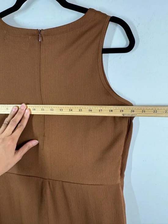 Workhall Brown Sleeveless Relaxed Fit Jumpsuit Tie Waist Wide Leg Minimalist - Picture 11 of 16